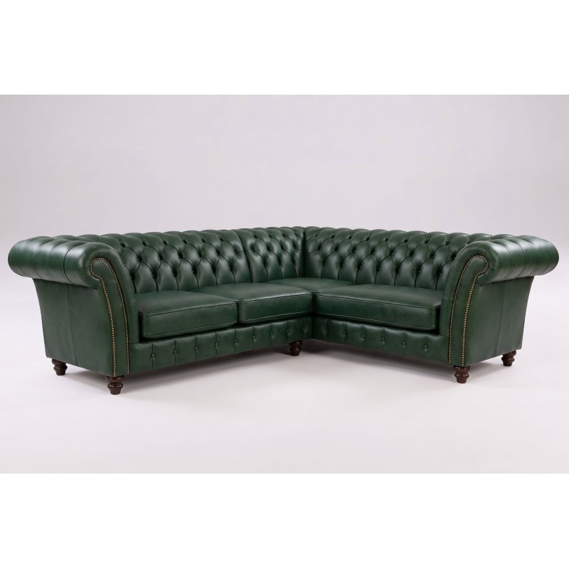 Zielona sofa narożna chesterfield Neapol na gładkim tle Zielona sofa narożna chesterfield Neapol na gładkim tle