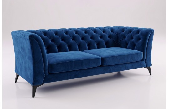 Granatowa sofa Chesterfield Modern z eleganckim pikowaniem na jasnym tle Granatowa sofa Chesterfield Modern z eleganckim pikowaniem na jasnym tle