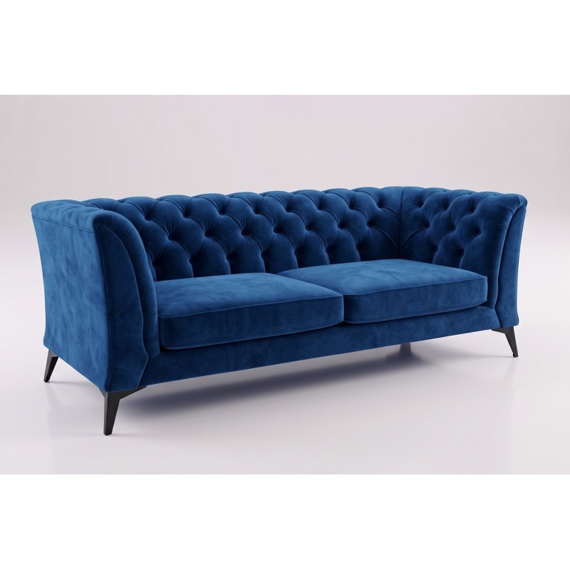 Granatowa sofa Chesterfield Modern z eleganckim pikowaniem na jasnym tle Granatowa sofa Chesterfield Modern z eleganckim pikowaniem na jasnym tle