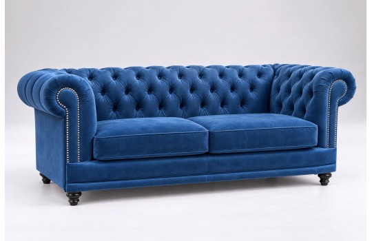 ieska welurowa sofa chesterfield Luiza z dwoma gładkimi siedziskam ieska welurowa sofa chesterfield Luiza z dwoma gładkimi siedziskam