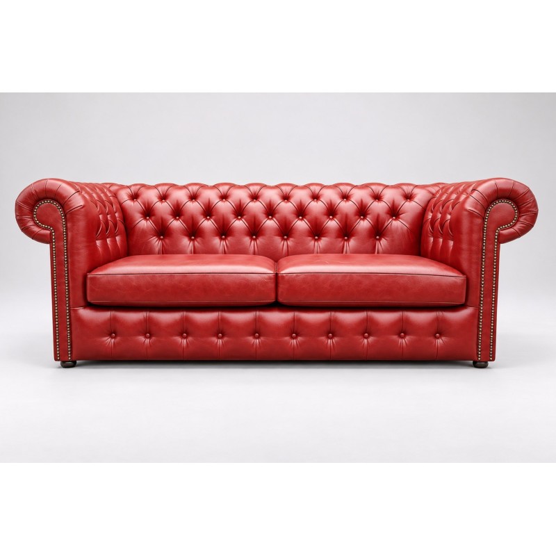 Czerwona sofa chesterfield Parole z pełnym pikowaniem i ćwiekami Czerwona sofa chesterfield Parole z pełnym pikowaniem i ćwiekami
