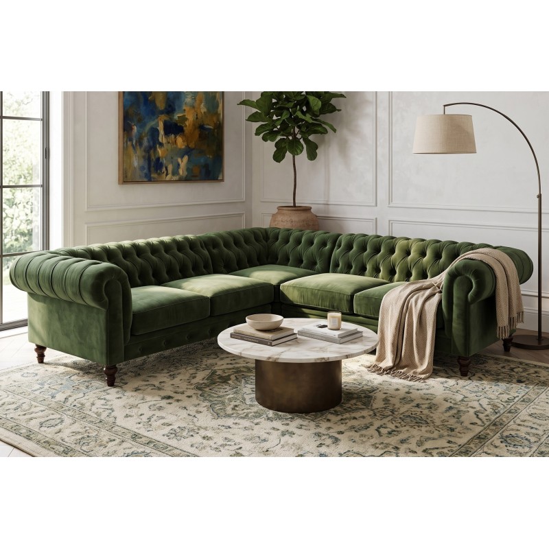 Zielony klasyczny narożnik chesterfield Anatol Zielony klasyczny narożnik chesterfield Anatol