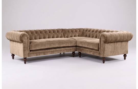 Beżowy narożnik chesterfield Soft 300 x 200 cm, widok od frontu