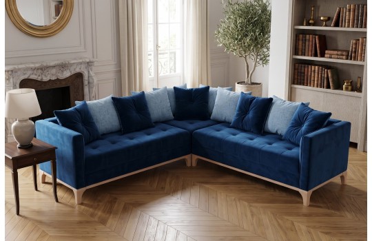 Granatowy narożnik chesterfield Simple z bokami