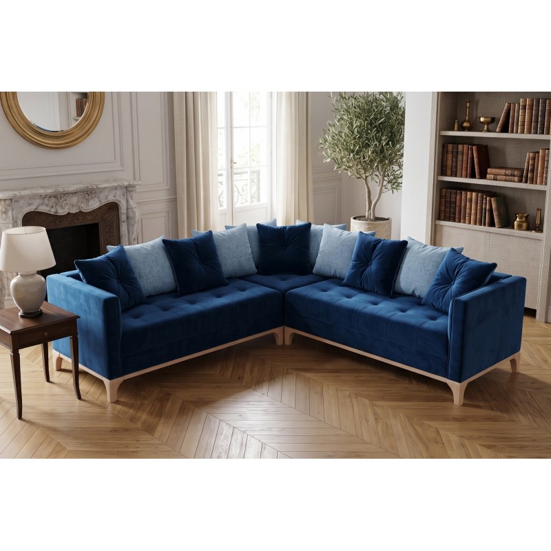 Granatowy narożnik chesterfield Simple z bokami