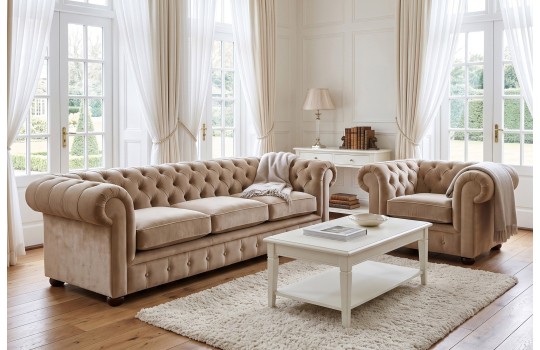 Beżowy komplet wypoczynkowy Chesterfield Beżowy komplet wypoczynkowy Chesterfield
