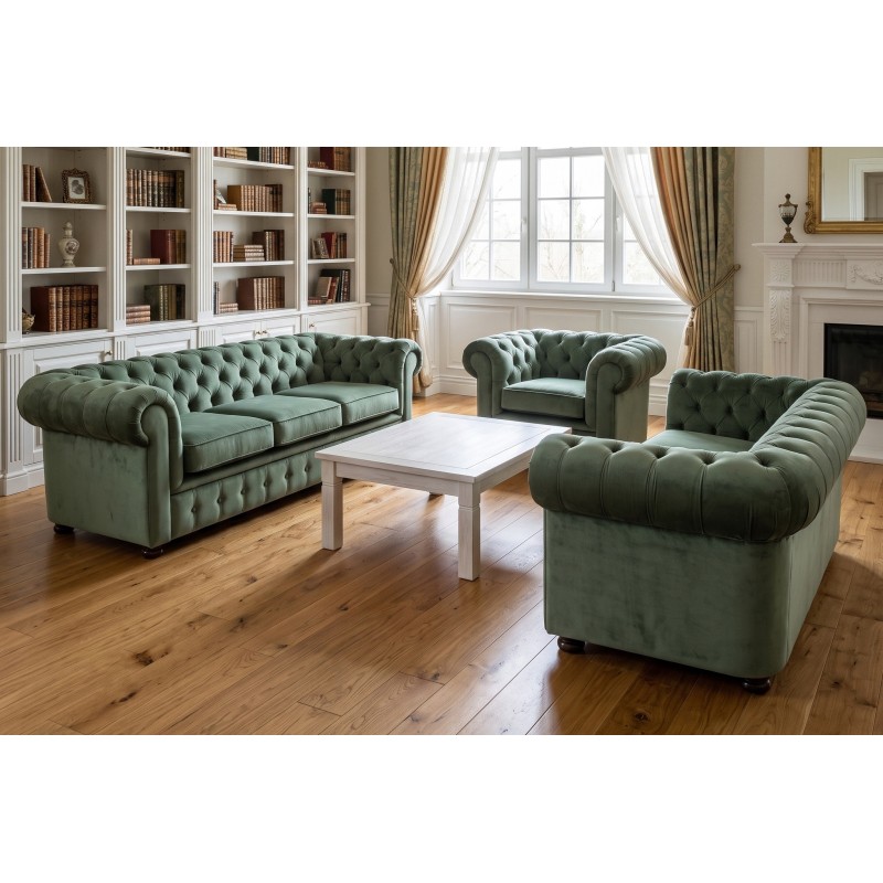 Zielony komplet Chesterfield Retro - sofa i dwa fotele Zielony komplet Chesterfield Retro - sofa i dwa fotele