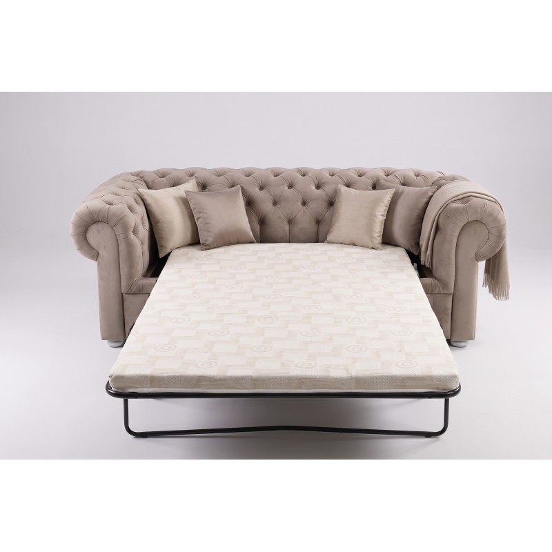 Beżowa sofa Chesterfield Retro po rozłożeniu - funkcja spania na zamówienie Beżowa sofa Chesterfield Retro po rozłożeniu - funkcja spania na zamówienie