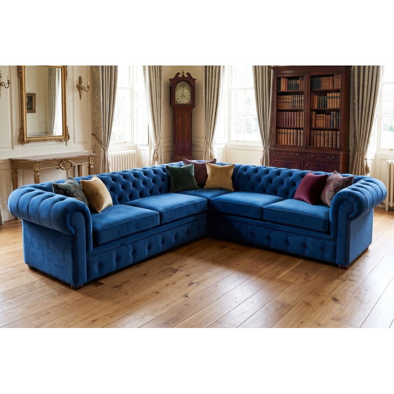 Granatowy narożnik chesterfield Malard na wymiar w wersji 260x260 cm