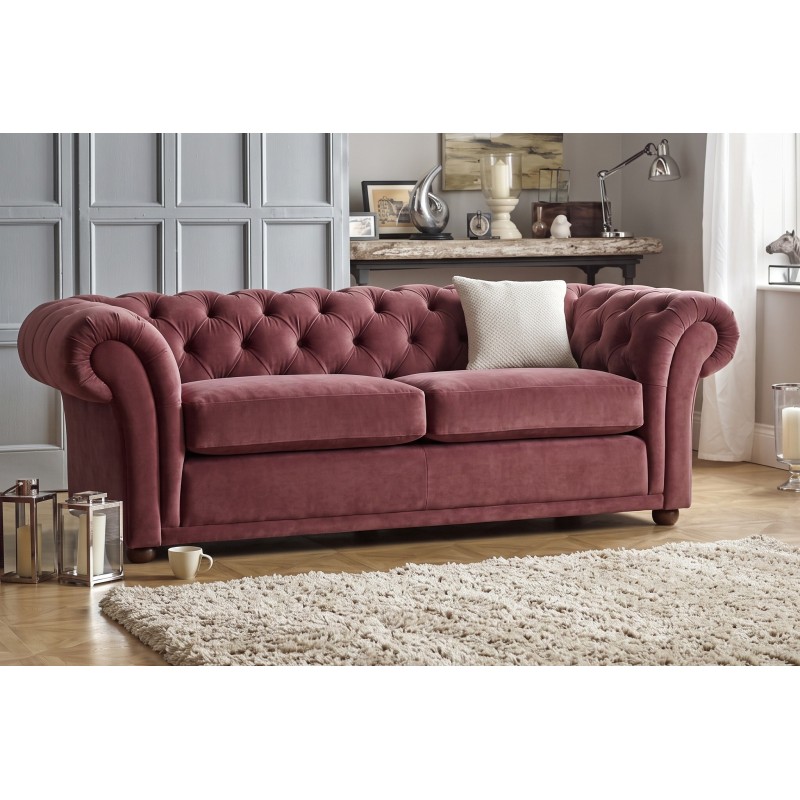 Kanapa Sansa w wrzosowym różu – pikowany chesterfield z welurowym obiciem Kanapa Sansa w wrzosowym różu – pikowany chesterfield z welurowym obiciem