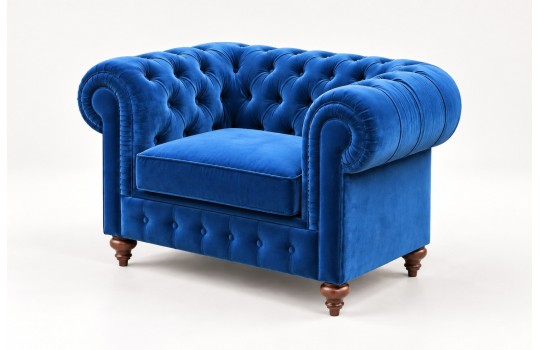 Fotel chesterfield Globo 119 cm w kobaltowym obiciu z tej samej kolekcji