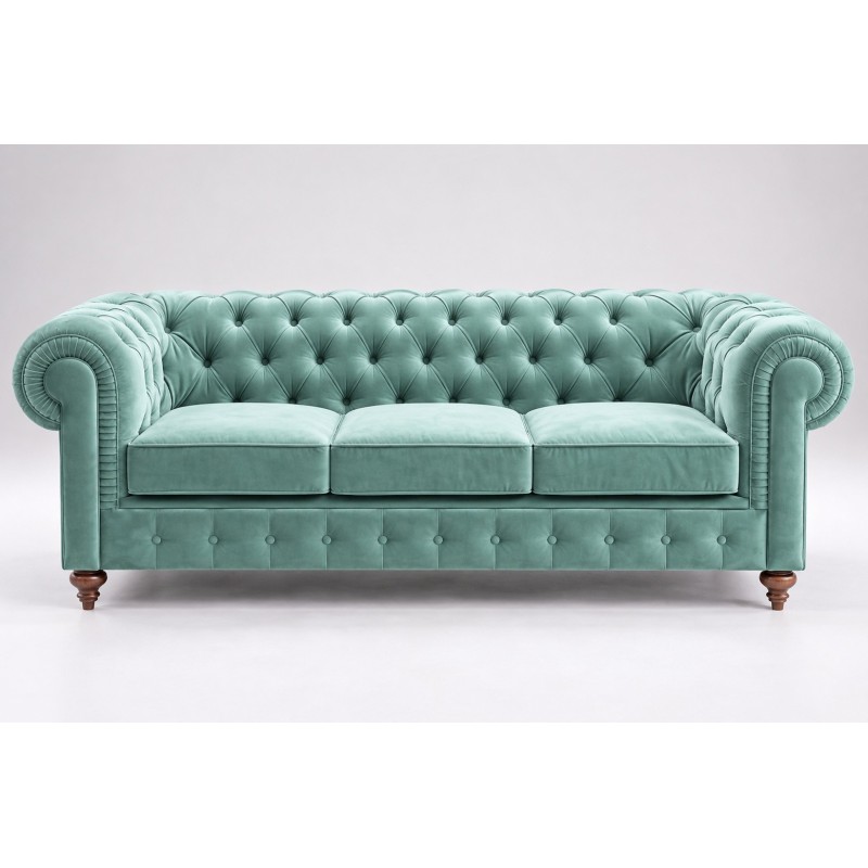 Miętowa sofa chesterfield Globo 220 cm do kompletu z fotelem