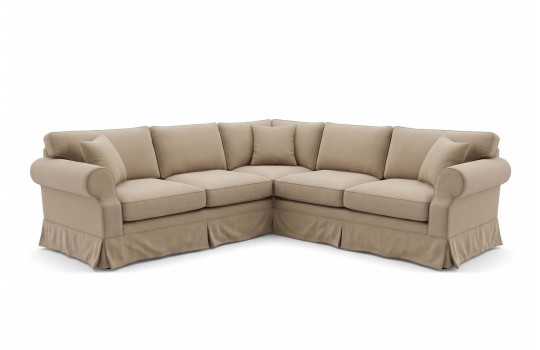 Narożnik z falbaną Wenecja 340 x 280 cm w piaskowym beżu, jasne tło