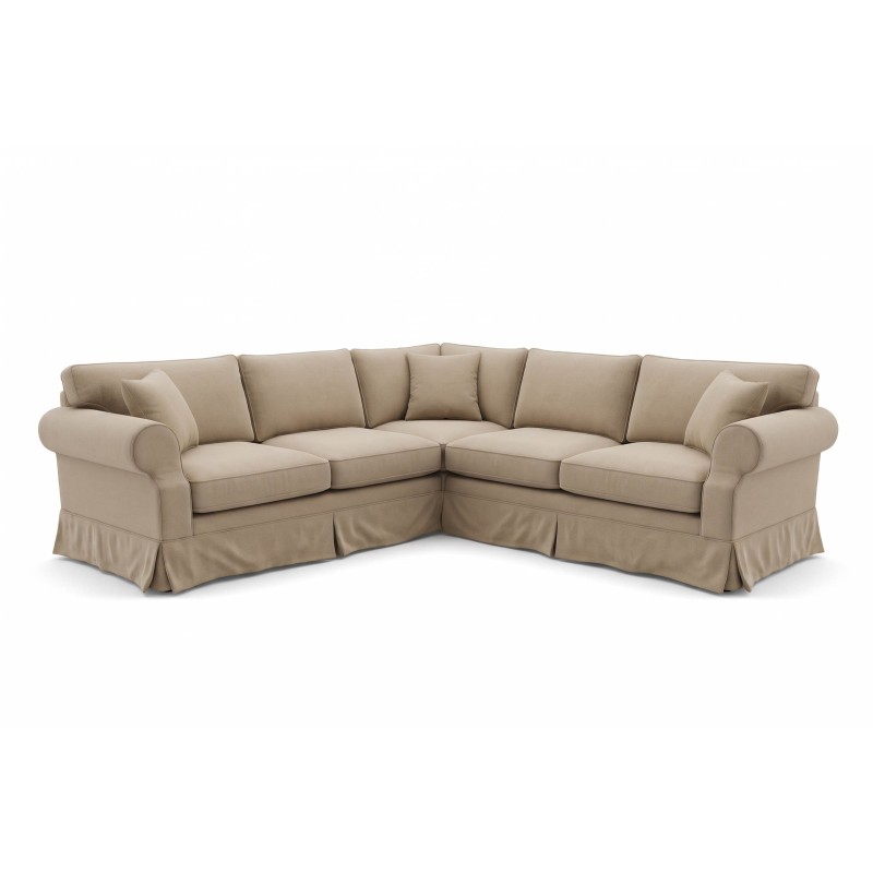 Narożnik z falbaną Wenecja 340 x 280 cm w piaskowym beżu, jasne tło