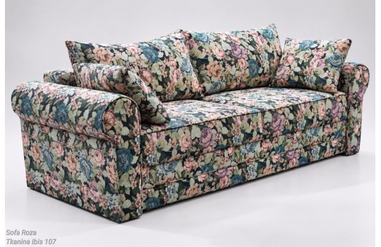 Sofa Roza w tkaninie Ibis 107 – ciemne kwiatowe obicie i szerokie siedziska Sofa Roza w tkaninie Ibis 107 – ciemne kwiatowe obicie i szerokie siedziska