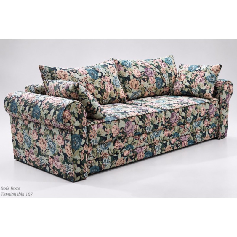 Sofa Roza w tkaninie Ibis 107 – ciemne kwiatowe obicie i szerokie siedziska Sofa Roza w tkaninie Ibis 107 – ciemne kwiatowe obicie i szerokie siedziska
