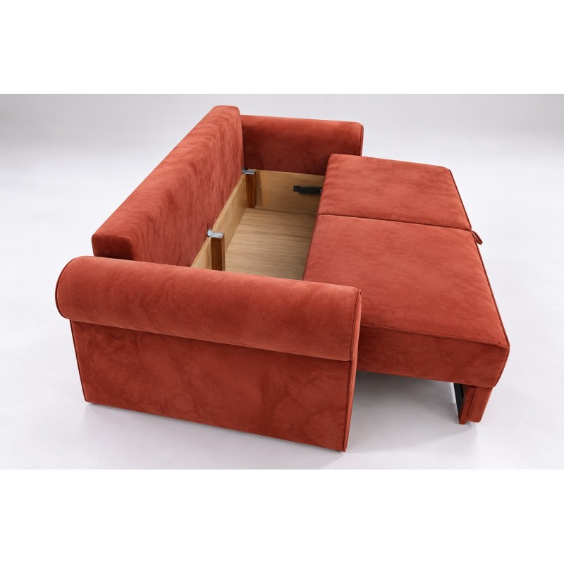 Sofa Roza z pojemnikiem na pościel – podniesione siedzisko i drewniane wnętrze Sofa Roza z pojemnikiem na pościel – podniesione siedzisko i drewniane wnętrze