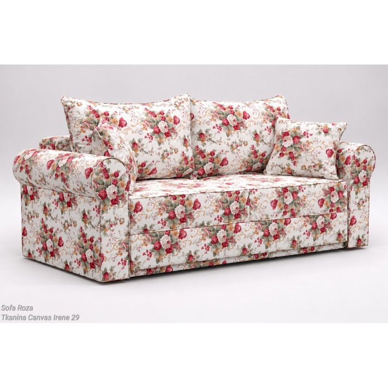 Kwiatowa sofa Roza – dwa siedziska, kremowa tkanina Canvas Irene 29 w róże Kwiatowa sofa Roza – dwa siedziska, kremowa tkanina Canvas Irene 29 w róże