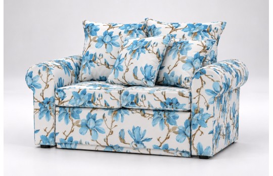 Sofa Roza w niebieskie kwiaty – duże błękitne kwiaty na kremowym tle Sofa Roza w niebieskie kwiaty – duże błękitne kwiaty na kremowym tle