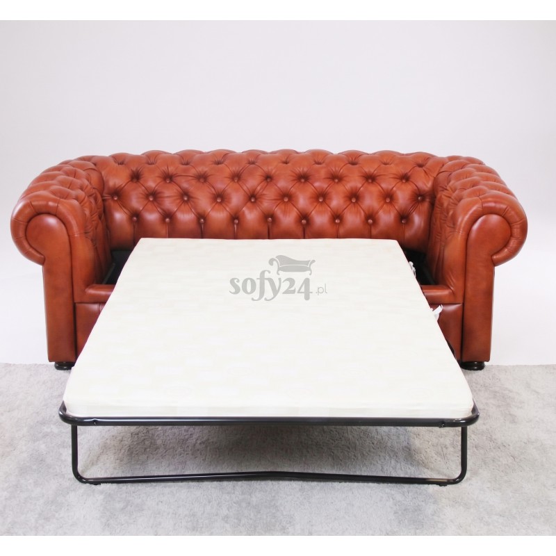 Sofa skórzana z funkcją spania – rozłożona Chesterfield Retro z materacem i ściąganymi poduchami Sofa skórzana z funkcją spania – rozłożona Chesterfield Retro z materacem i ściąganymi poduchami