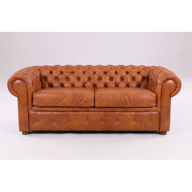 Klasyczna sofa skórzana Chesterfield Retro – koniakowa skóra z naturalnym połyskiem Klasyczna sofa skórzana Chesterfield Retro – koniakowa skóra z naturalnym połyskiem