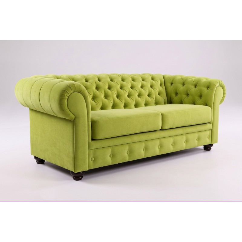 Zielona sofa Chesterfield Retro 2 osobowa – limonkowe obicie i pikowane guzikami oparcie Zielona sofa Chesterfield Retro 2 osobowa – limonkowe obicie i pikowane guzikami oparcie