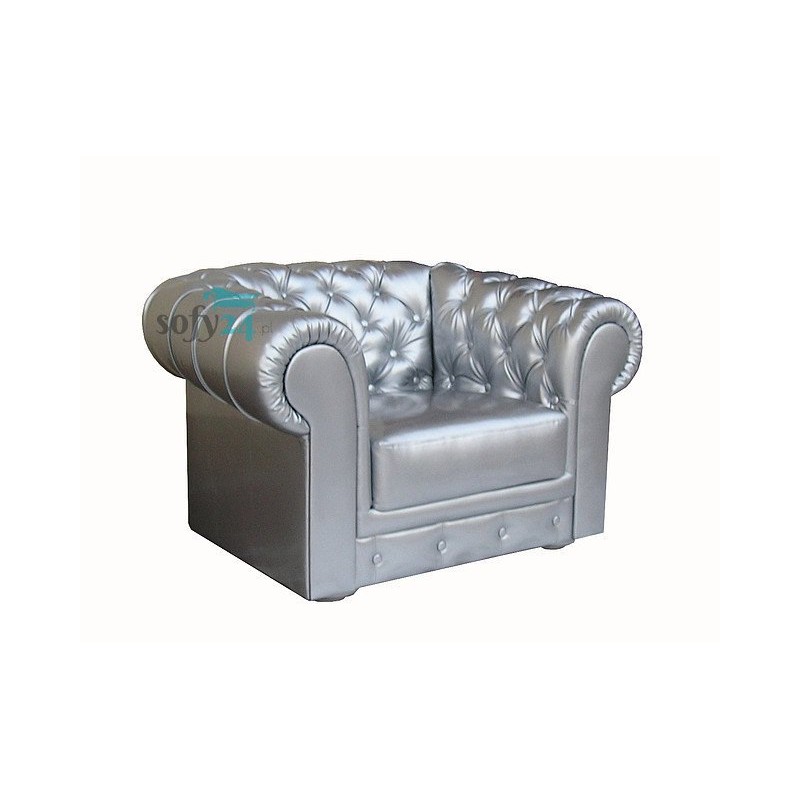szary fotel pikowany chesterfield retro