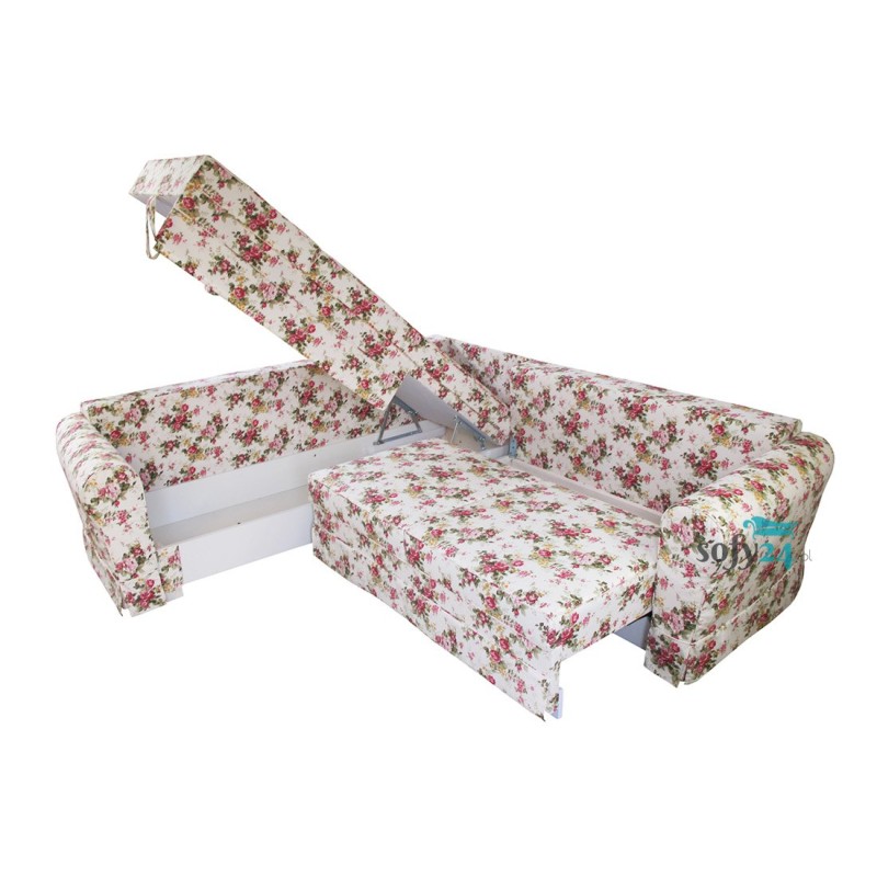 Narożnik w kwiaty z funkcją spania i pojemnikiem Vera