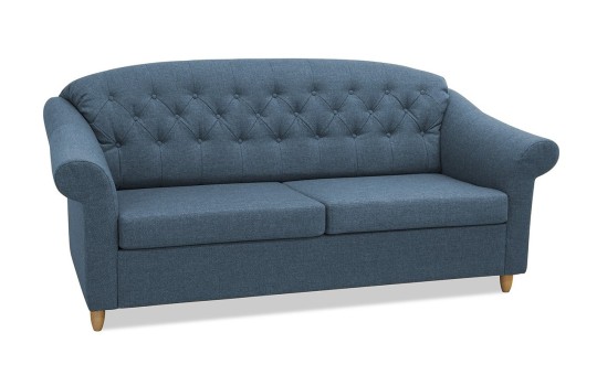 Niebieska przeszywana sofa Bjare 3 osobowa 