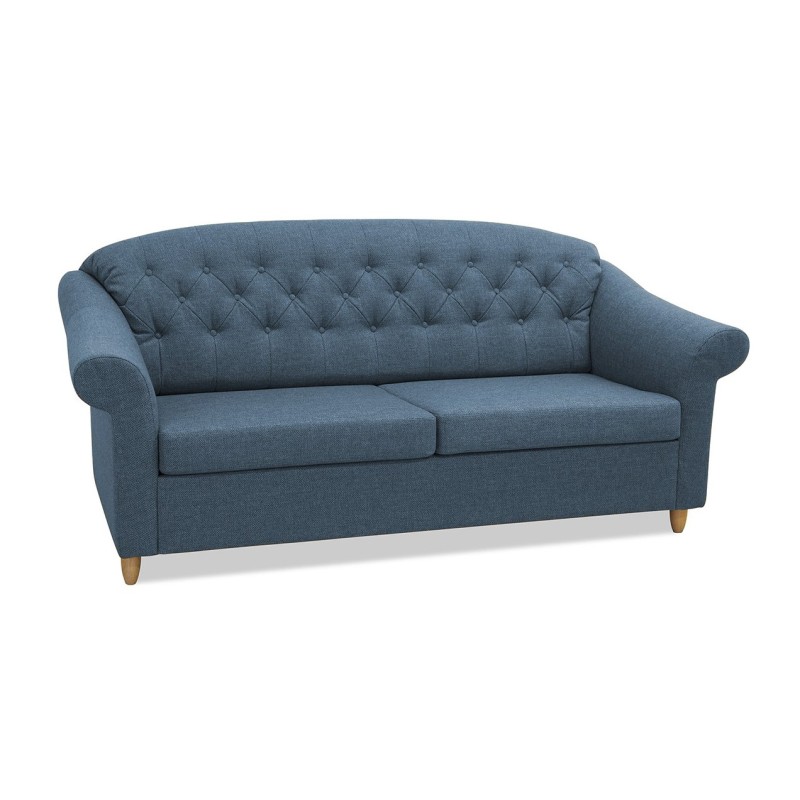 Niebieska przeszywana sofa Bjare 3 osobowa 