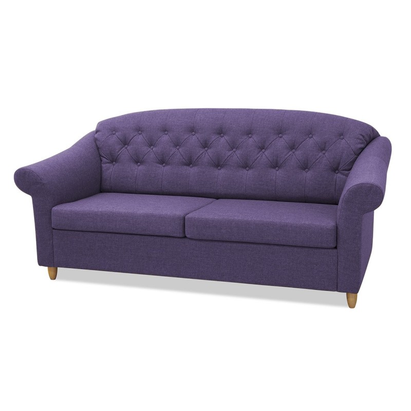 Fioletowa sofa z pikowaniem Bjare 3 osobowa 