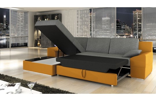 Nowoczesny narożnik z funkcją spania i pojemnikiem Clark