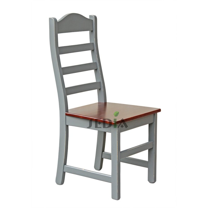 Szare krzesło z sosnowym siedziskiem Prowansja