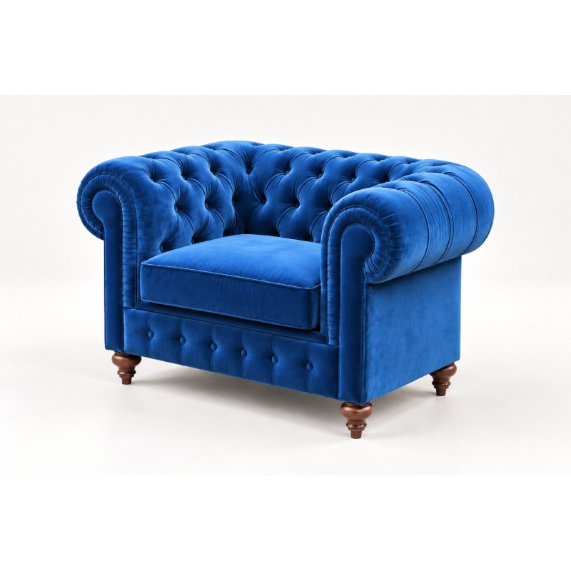 Fotel chesterfield Globo 119 cm w kobaltowym obiciu z tej samej kolekcji Fotel chesterfield Globo 119 cm w kobaltowym obiciu z tej samej kolekcji