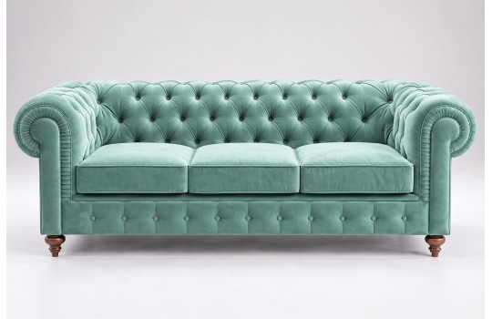 Miętowa sofa Chesterfield Globo 220 cm do kompletu z fotelem Miętowa sofa Chesterfield Globo 220 cm do kompletu z fotelem