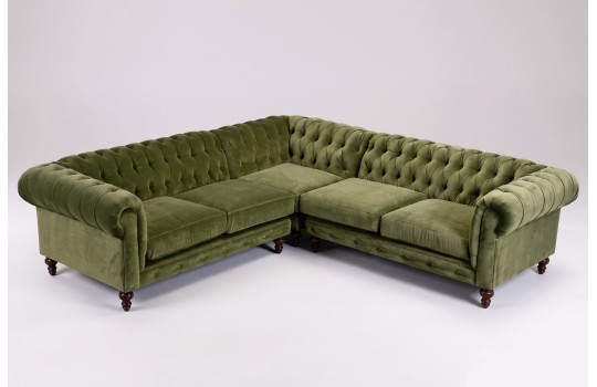 Narożnik chesterfield 250 x 250 cm Anatol w oliwkowym welurze