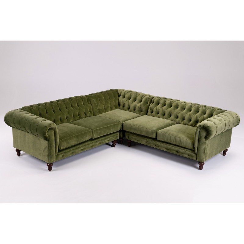 Narożnik chesterfield 250 x 250 cm Anatol w oliwkowym welurze Narożnik chesterfield 250 x 250 cm Anatol w oliwkowym welurze