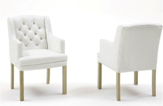 Białe krzesło pikowane z podłokietnikami Mobi