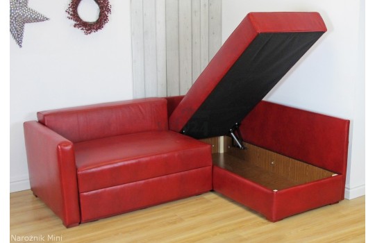 Narożnik ze skóry z pojemnikiem na pościel 