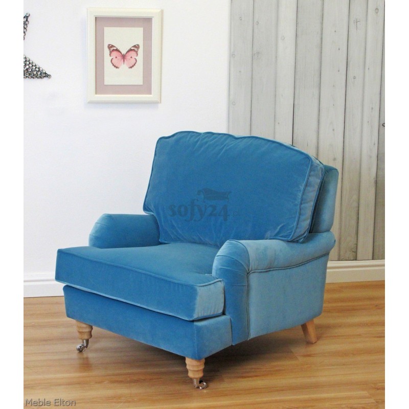 Niebieski fotel w stylu francuskim Elton