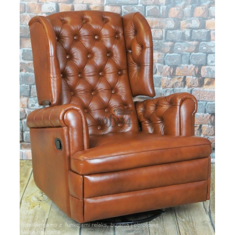 Klasyczny pikowany fotel ze skóry Bergamo