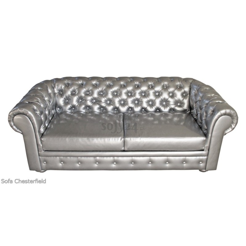 Sofa wykonana w srebrnej ekoskórze 