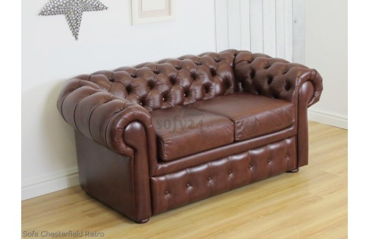 Kanapa Chesterfield w brązowej skórze naturalnej 