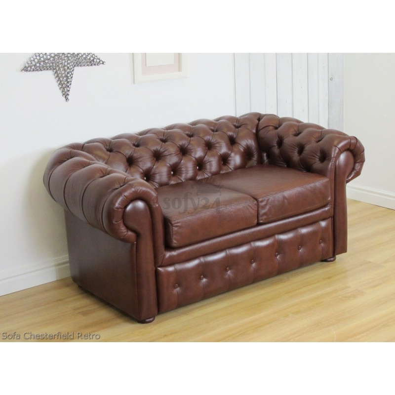 Kanapa Chesterfield w brązowej skórze naturalnej 