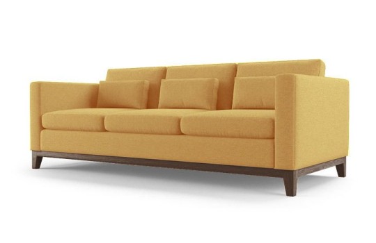 Żółta sofa z dębową podstawą Panama