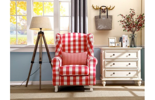 Fotel uszak w czerwoną kratę Boden