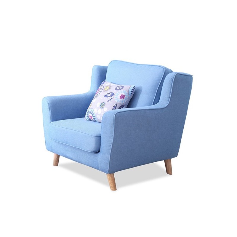 Niebieski skandynawski fotel do salonu Amos