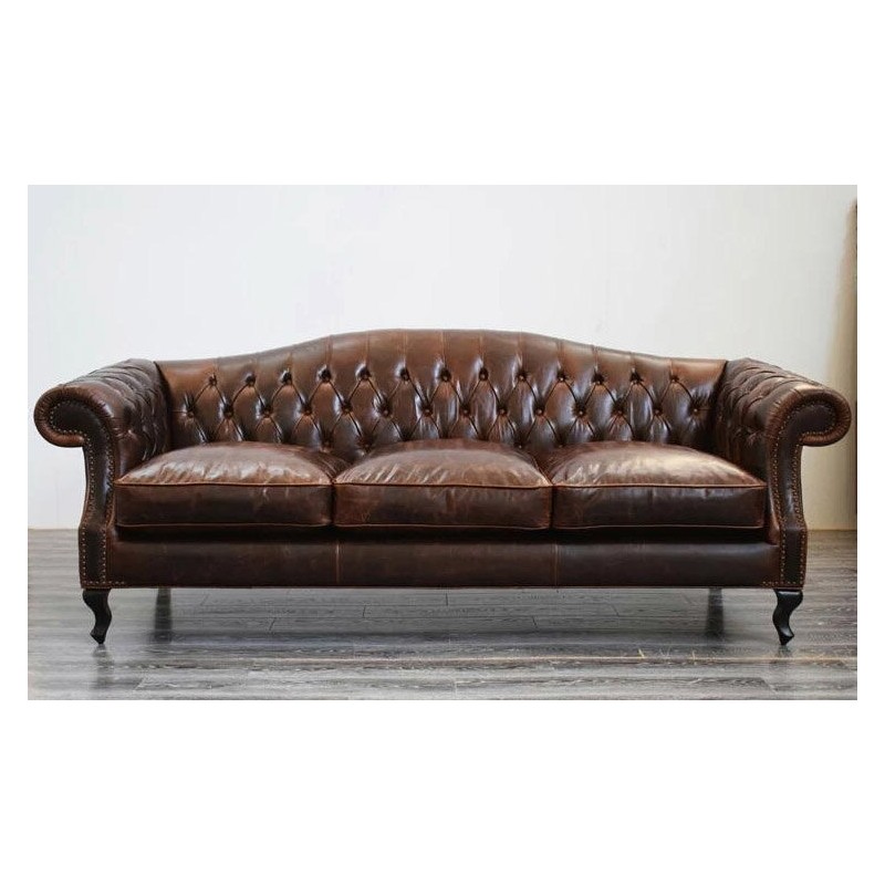 Sofa chesterfield w skórze naturalnej Solano