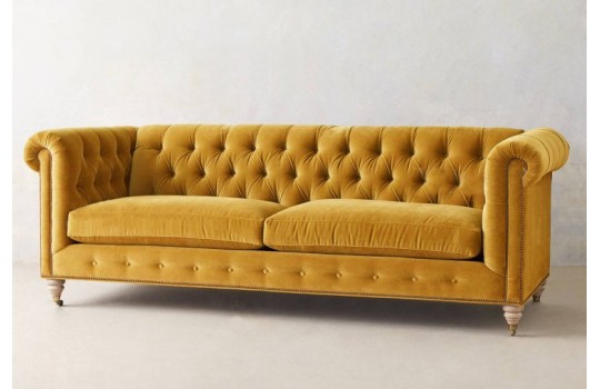 Sofa chesterfield w kolorze żółtym Bran 200 cm