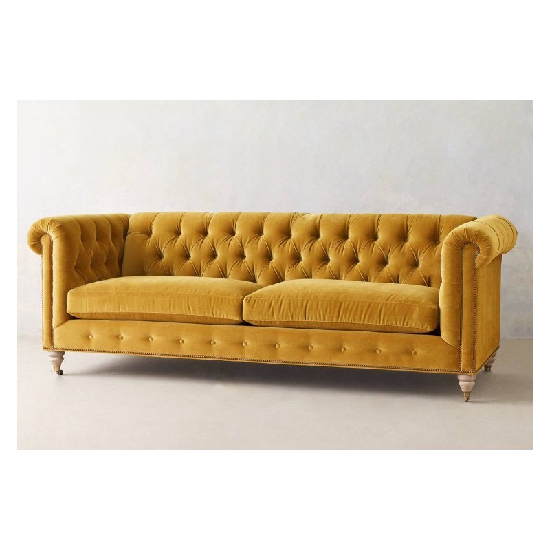 Sofa chesterfield w kolorze żółtym Bran 200 cm